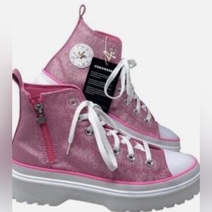NWT Converse Chuck Taylor All Stars pink w/ glitter and star zipper sz 4.5y/6w